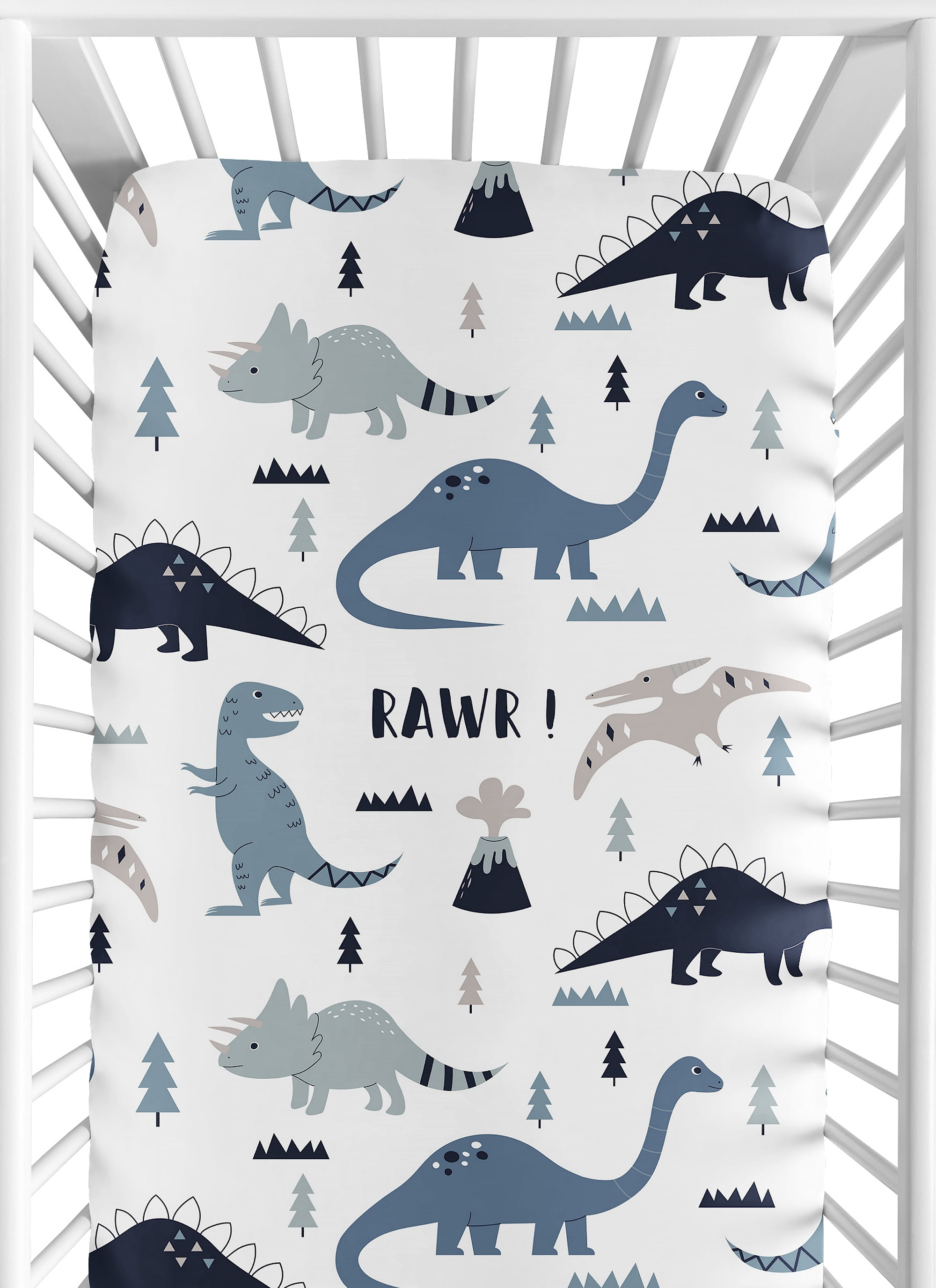 Sweet Jojo Designs Mod Dinosaur Navy Blue and Grey Boy Fitted Crib Sheet