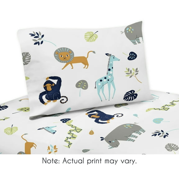Sweet Jojo Designs Mod Jungle Navy Blue, Turquoise, Lime Green, Orange, Grey and White 3 Piece Twin Size Sheet Set
