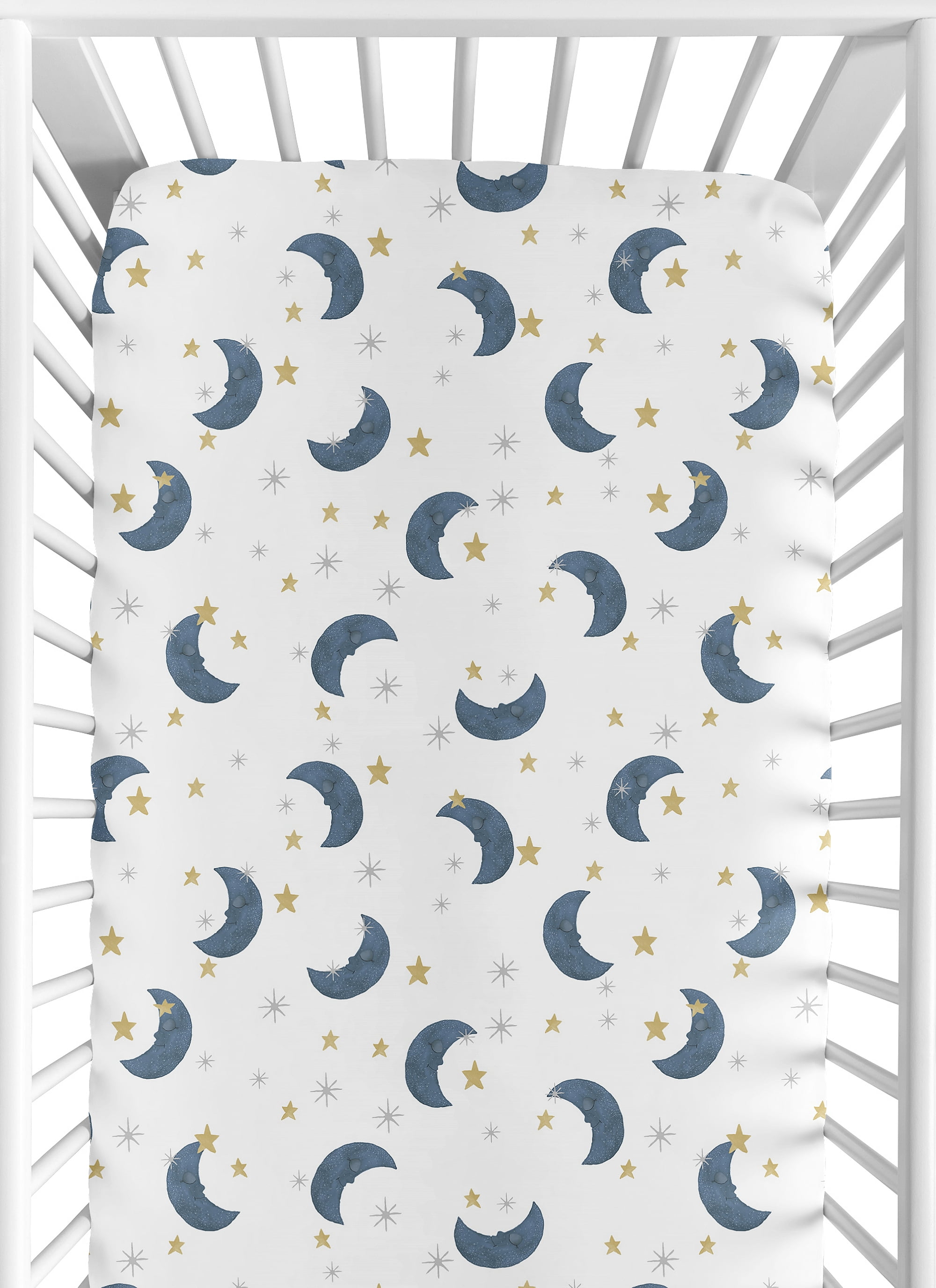 Sweet Jojo Designs Moon Bear Blue and Gold Fitted Crib Sheet