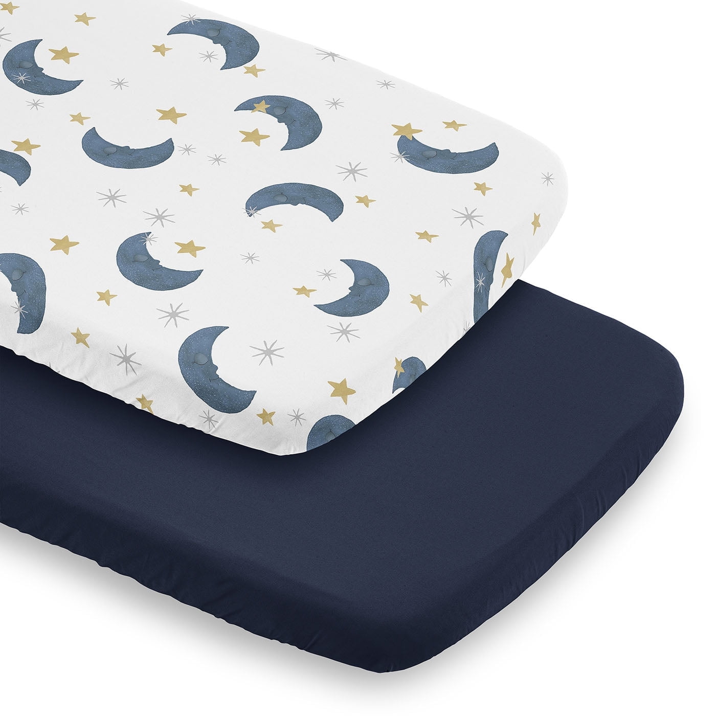 Sweet Jojo Designs Moon Bear Boy, Girl, Unisex/Gender Neutral Baby Bassinet Fitted Sheets Set 2 Piece