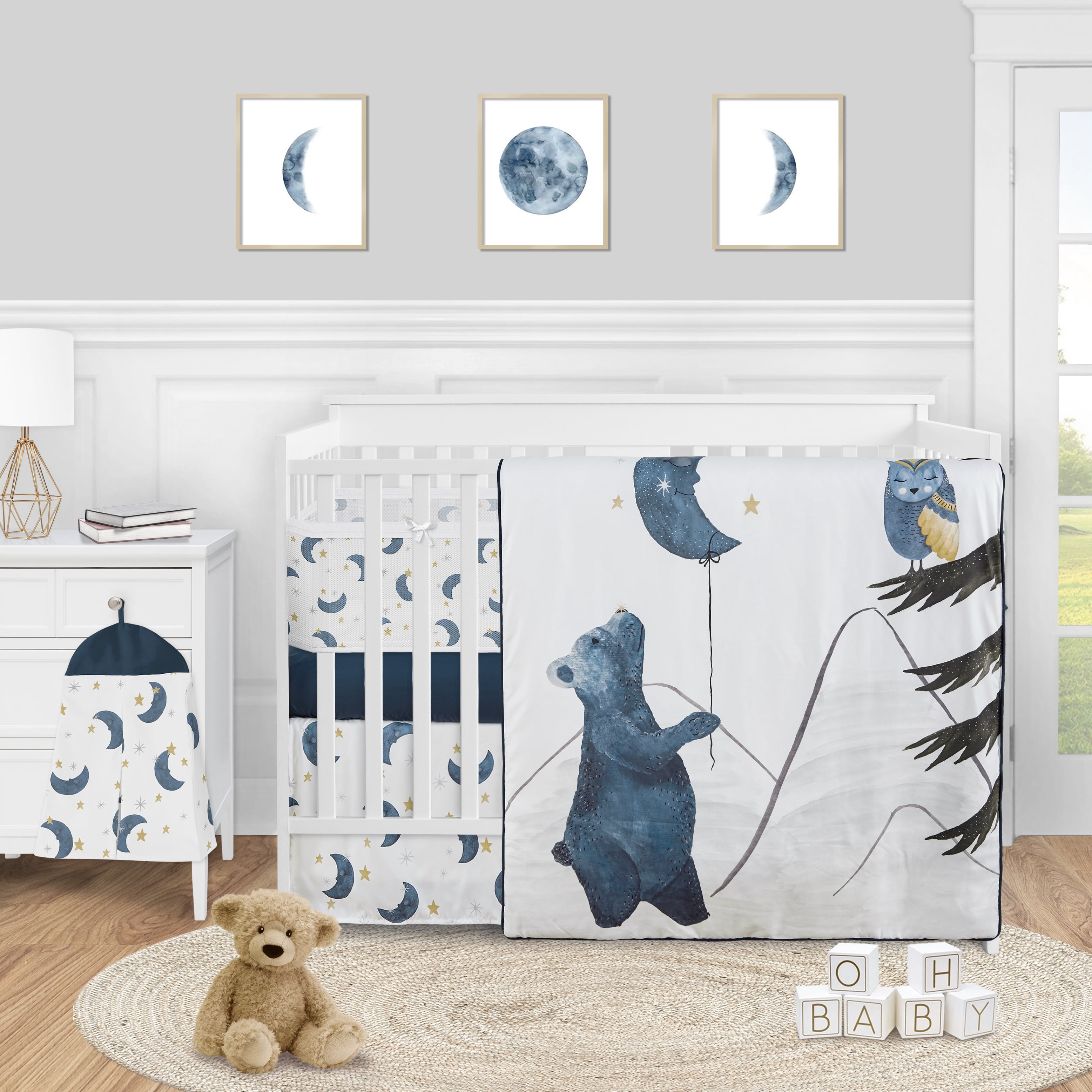Sweet Jojo Designs Moon Bear Boy, Girl, Unisex/Gender Neutral Crib Bedding + BreathableBaby Breathable Mesh Liner
