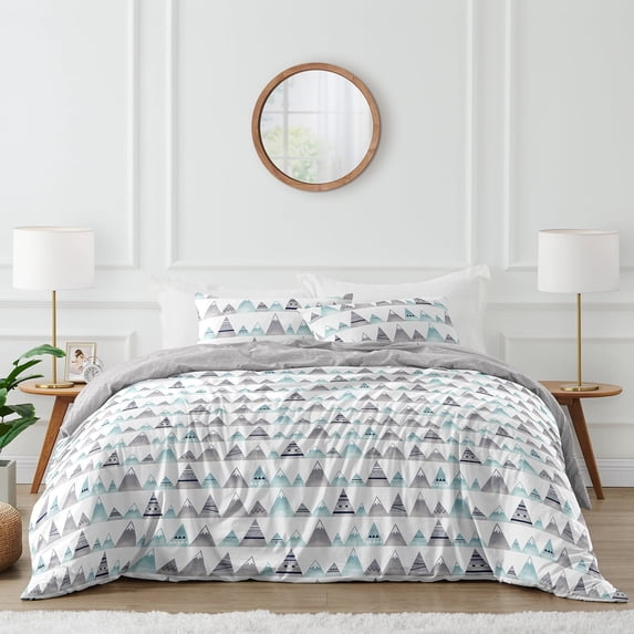 Sweet Jojo Designs Mountains Grey and Blue Full/Queen Bed Comforter 3 Piece Bedding Set - 3 Piece