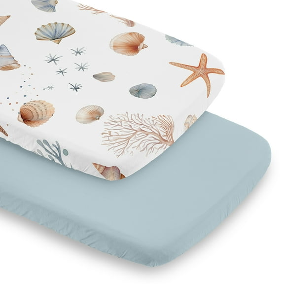 Sweet Jojo Designs Ocean Seashells Boy, Girl, Unisex/Gender Neutral Baby Bassinet Fitted Sheets Set 2 Piece