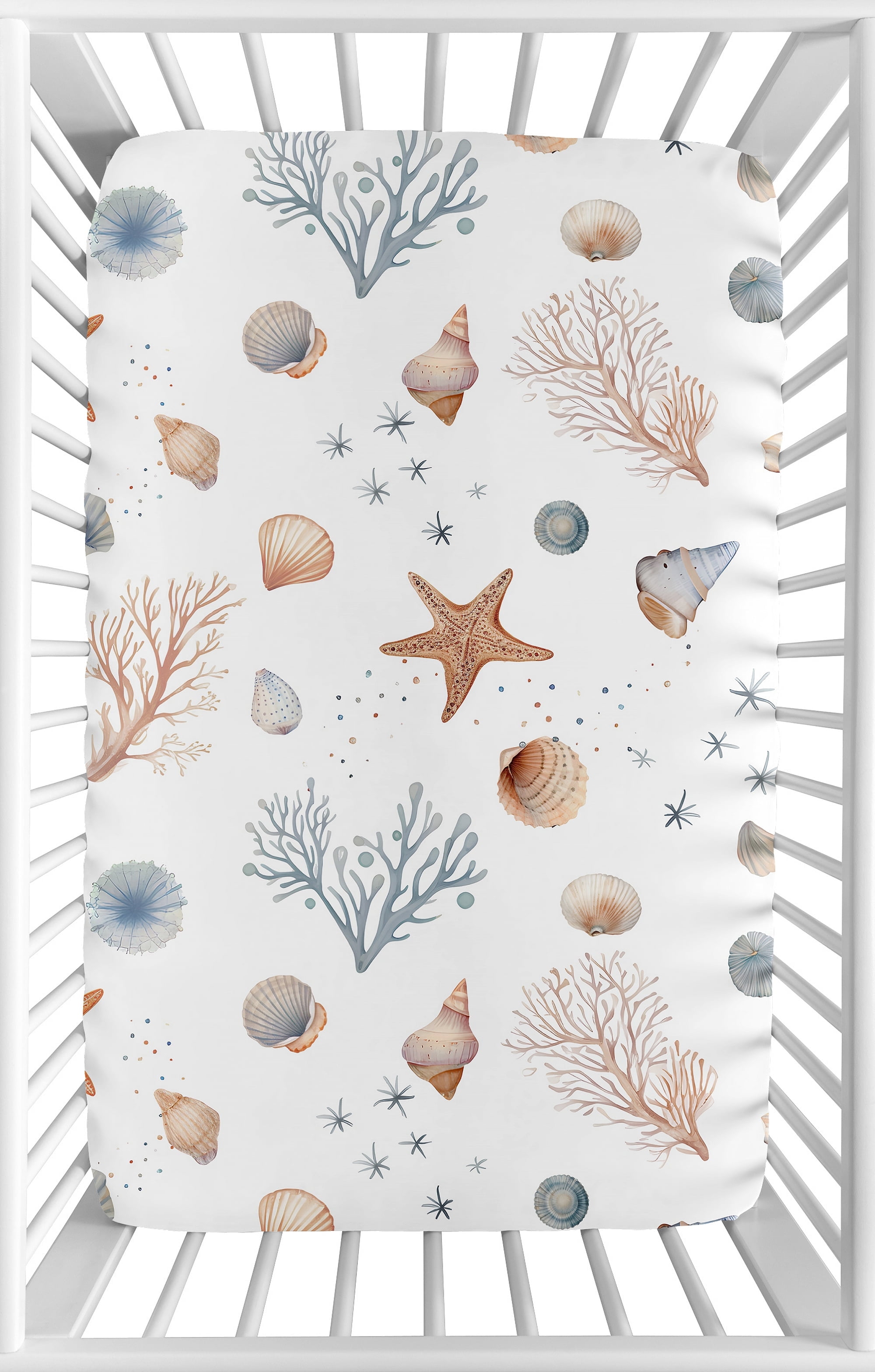 Sweet Jojo Designs Ocean Seashells Boy, Girl, Unisex/Gender Neutral Mini Fitted Crib Sheet
