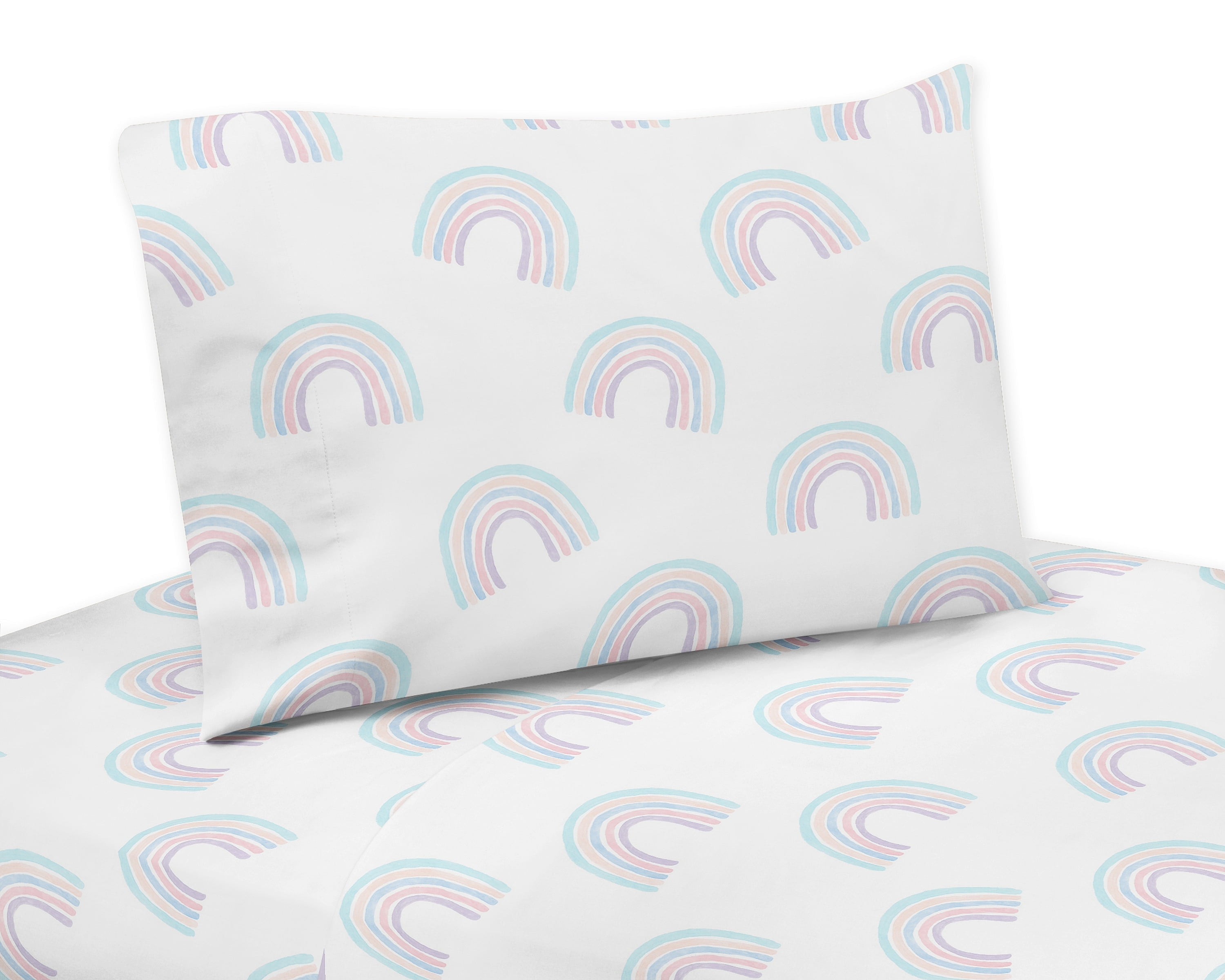 Pink and Turquoise Rainbow Print Twin Sheet Set