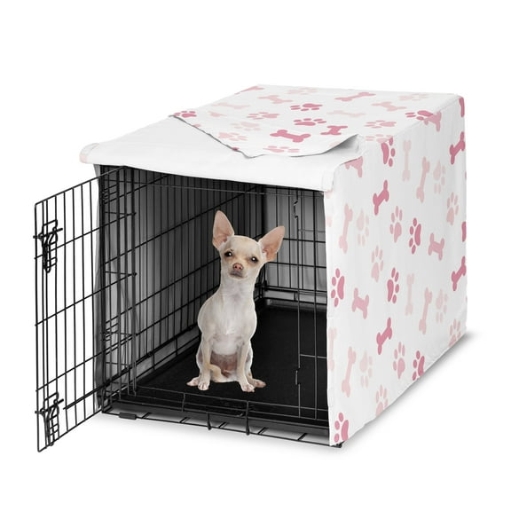 Sweet Jojo Designs Paw and Bone Blush Pink Girl Dog Crate Kennel Cover 24in.