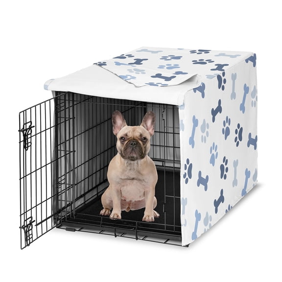 Sweet Jojo Designs Paw and Bone Navy Blue Dog Crate Kennel Cover 30in.