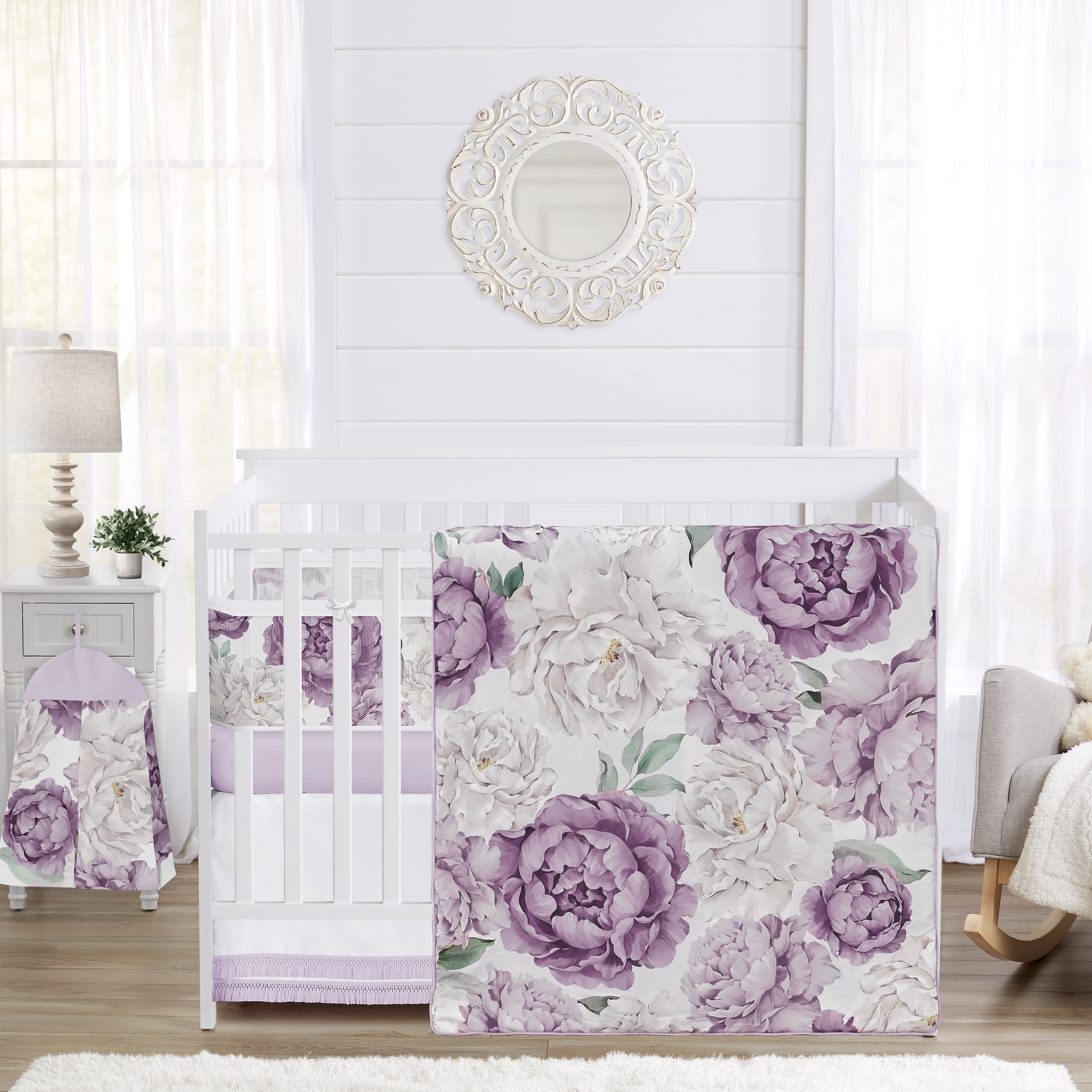 Sweet Jojo Designs Peony Floral Garden Girl Crib Bedding + BreathableBaby Breathable Mesh Liner