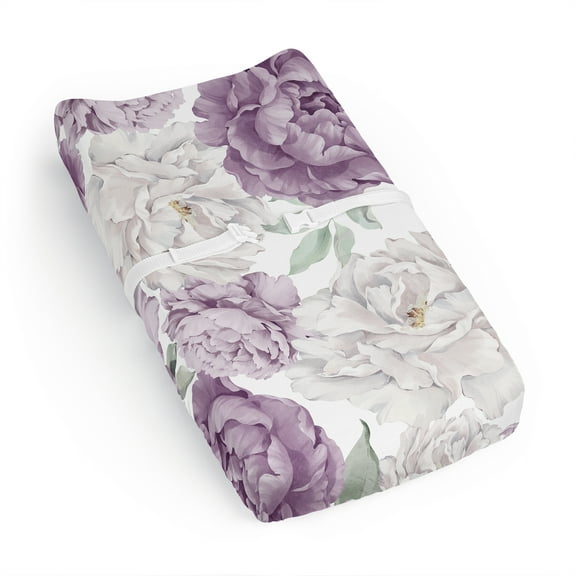 Sweet Jojo Designs Peony Floral Garden Lavender Purple and Ivory Girl Changing Pad Cover Sheet