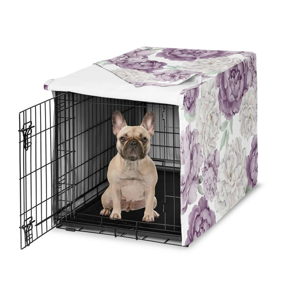 Sweet Jojo Designs Peony Floral Garden Lavender Purple and Ivory Girl Dog Crate Kennel Cover 30in.