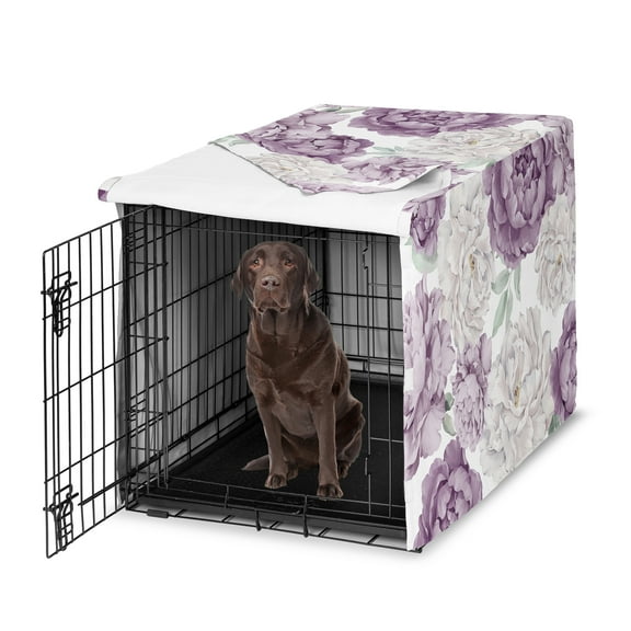 Sweet Jojo Designs Peony Floral Garden Lavender Purple and Ivory Girl Dog Crate Kennel Cover 42in.