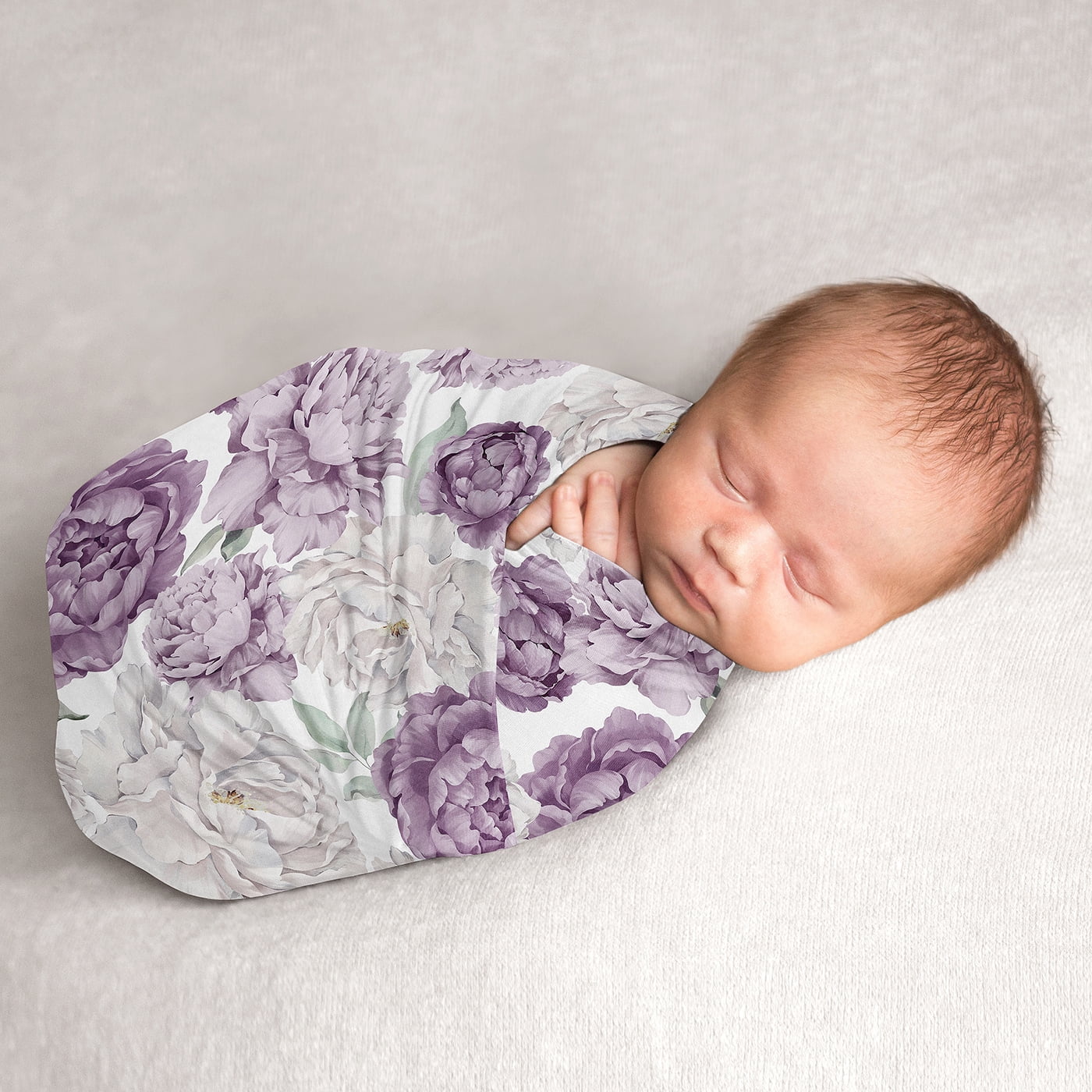Sweet Jojo Designs Peony Floral Garden Lavender Purple and Ivory Girl Swaddle Blanket
