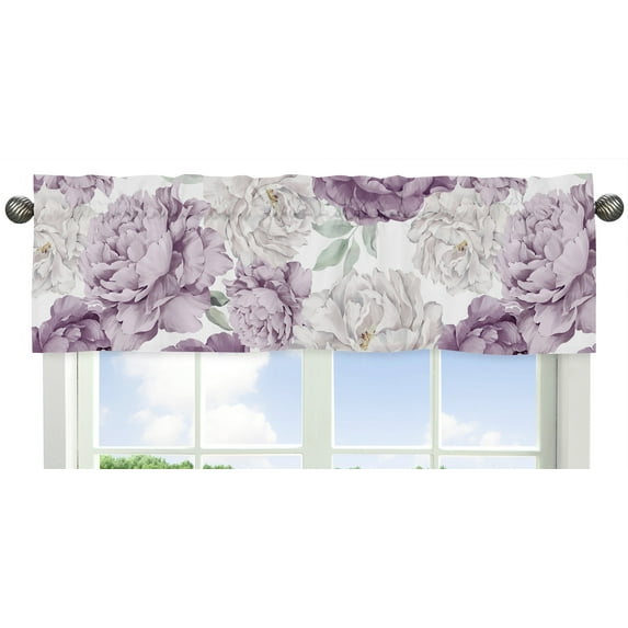 Sweet Jojo Designs Peony Floral Garden Purple Ivory and Green Semi-Sheer Window Valance