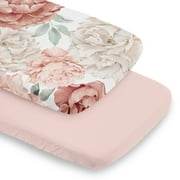 Sweet Jojo Designs Peony Floral Garden Pink Ivory and Green Baby Bassinet Fitted Sheets 2 Piece Set
