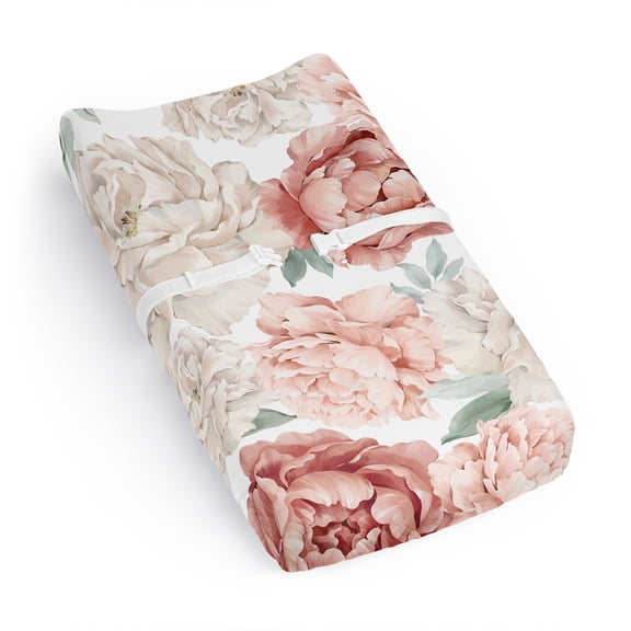Sweet Jojo Designs Peony Floral Garden Pink and Ivory Girl Changing Pad Cover Sheet
