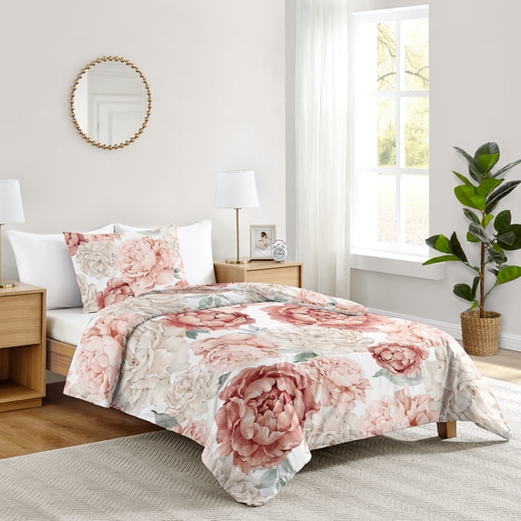 Sweet Jojo Designs Peony Floral Garden Pink and Ivory Twin Bed Comforter Bedding Set Girl