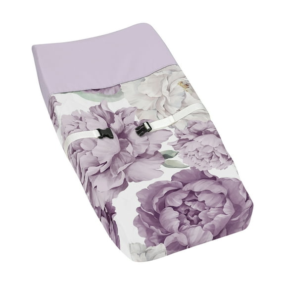 Sweet Jojo Designs Peony Floral Garden Purple and Ivory Changing Pad Cover