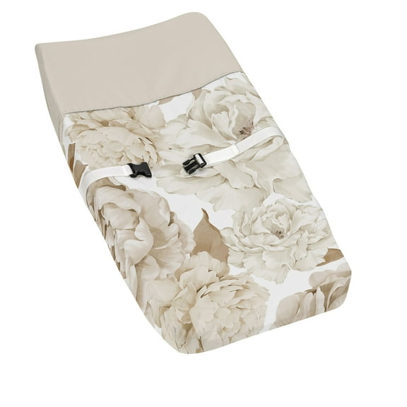 Sweet Jojo Designs Peony Floral Garden Taupe and Ivory Girl Changing Pad Cover