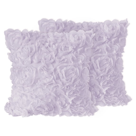 Sweet Jojo Designs Rose Lavender Girl Square Decorative Throw Pillow Covers Set 2 Piece 18in.