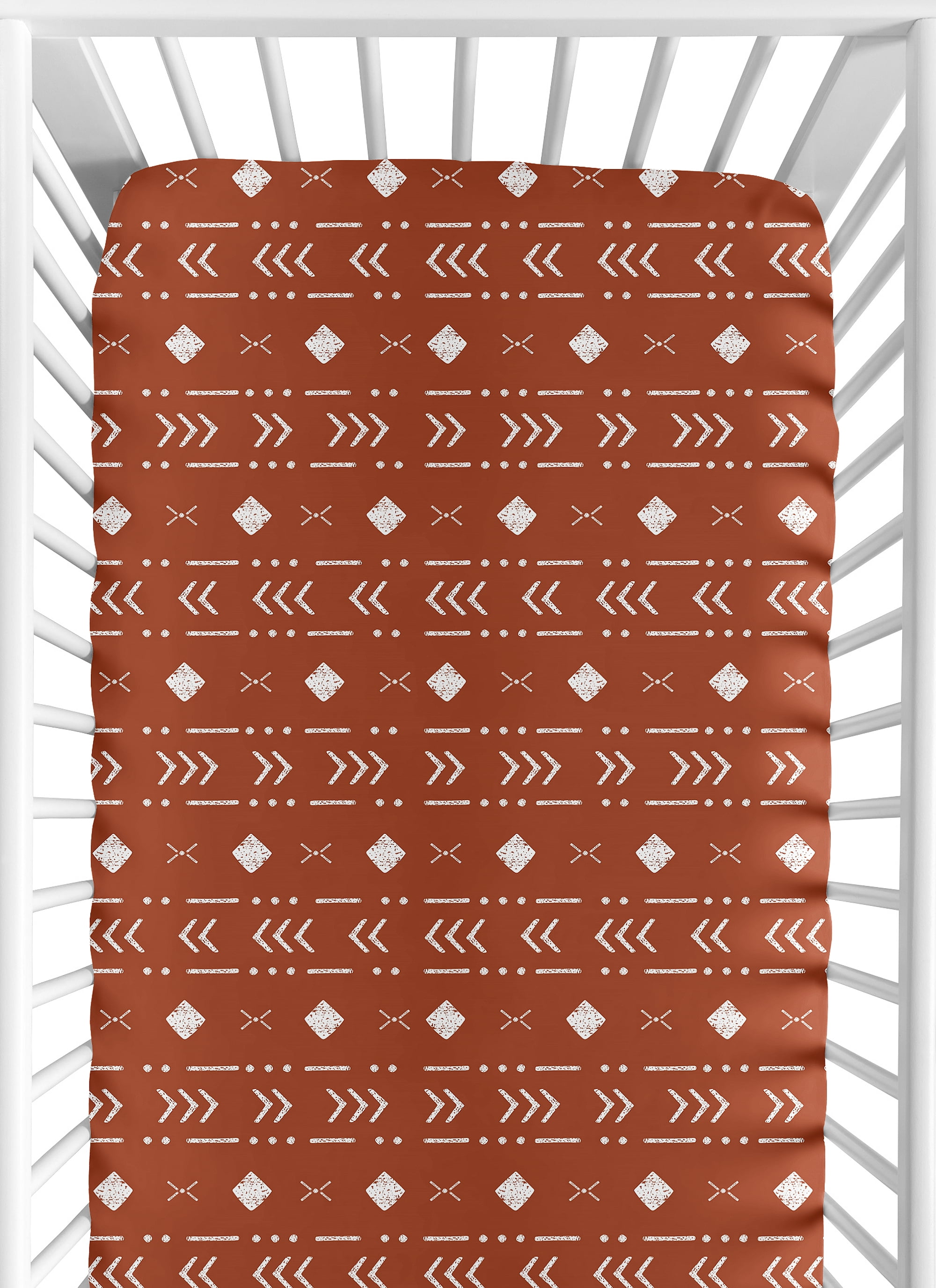 Sweet Jojo Designs Rust White Boho Tribal Mudcloth Boy or Girl Fitted Crib Sheet Baby or Toddler Bed Nursery - Orange Woodland Bohemian Southwest Geometric Arrow Gender Neutral Aztec Mud Cloth