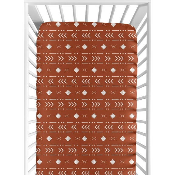 Sweet Jojo Designs Rust White Boho Tribal Mudcloth Boy or Girl Fitted Crib Sheet Baby or Toddler Bed Nursery - Orange Woodland Bohemian Southwest Geometric Arrow Gender Neutral Aztec Mud Cloth