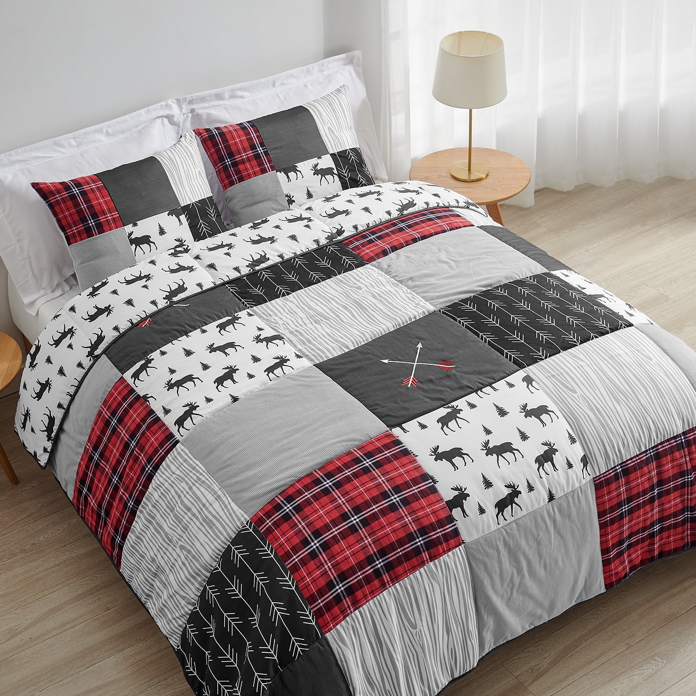 Full Red and Black Reversible Microfiber Kids Comforter Set