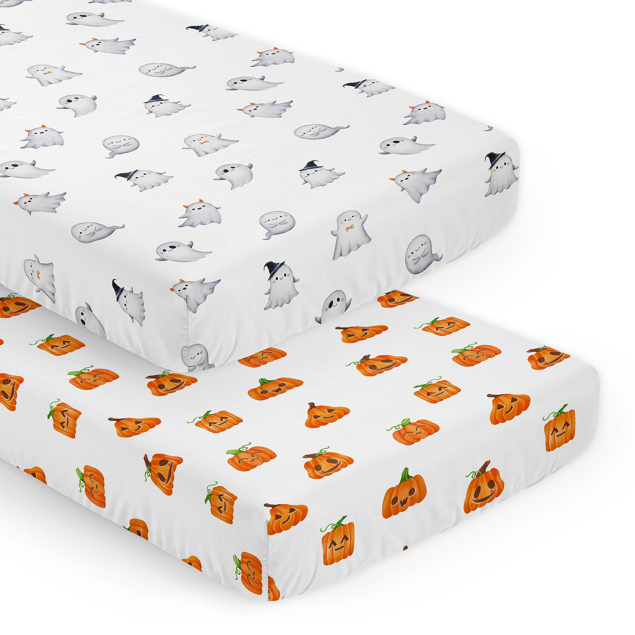 Sweet Jojo Designs Seasonal Halloween Ghosts and Pumpkins Boy, Girl, Unisex/Gender Neutral Fitted Crib Sheets Set 2 Piece