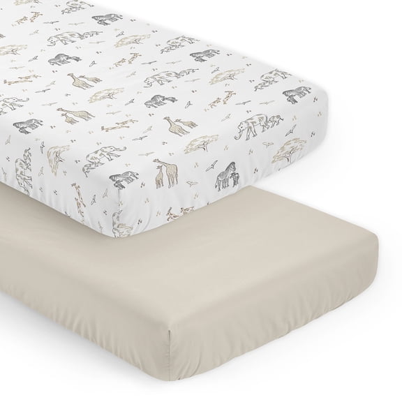 Sweet Jojo Designs Serengeti Animals Beige Black and White Fitted Crib Sheets 2 Piece Set