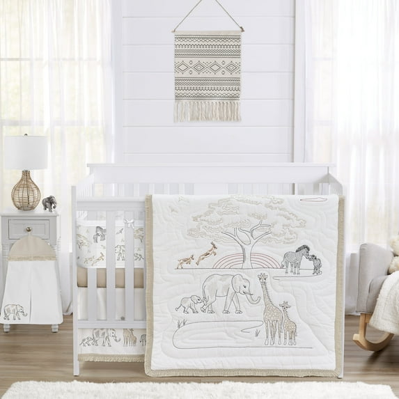 Sweet Jojo Designs Serengeti Animals Beige White Crib Bedding + BreathableBaby Breathable Mesh Liner Pad