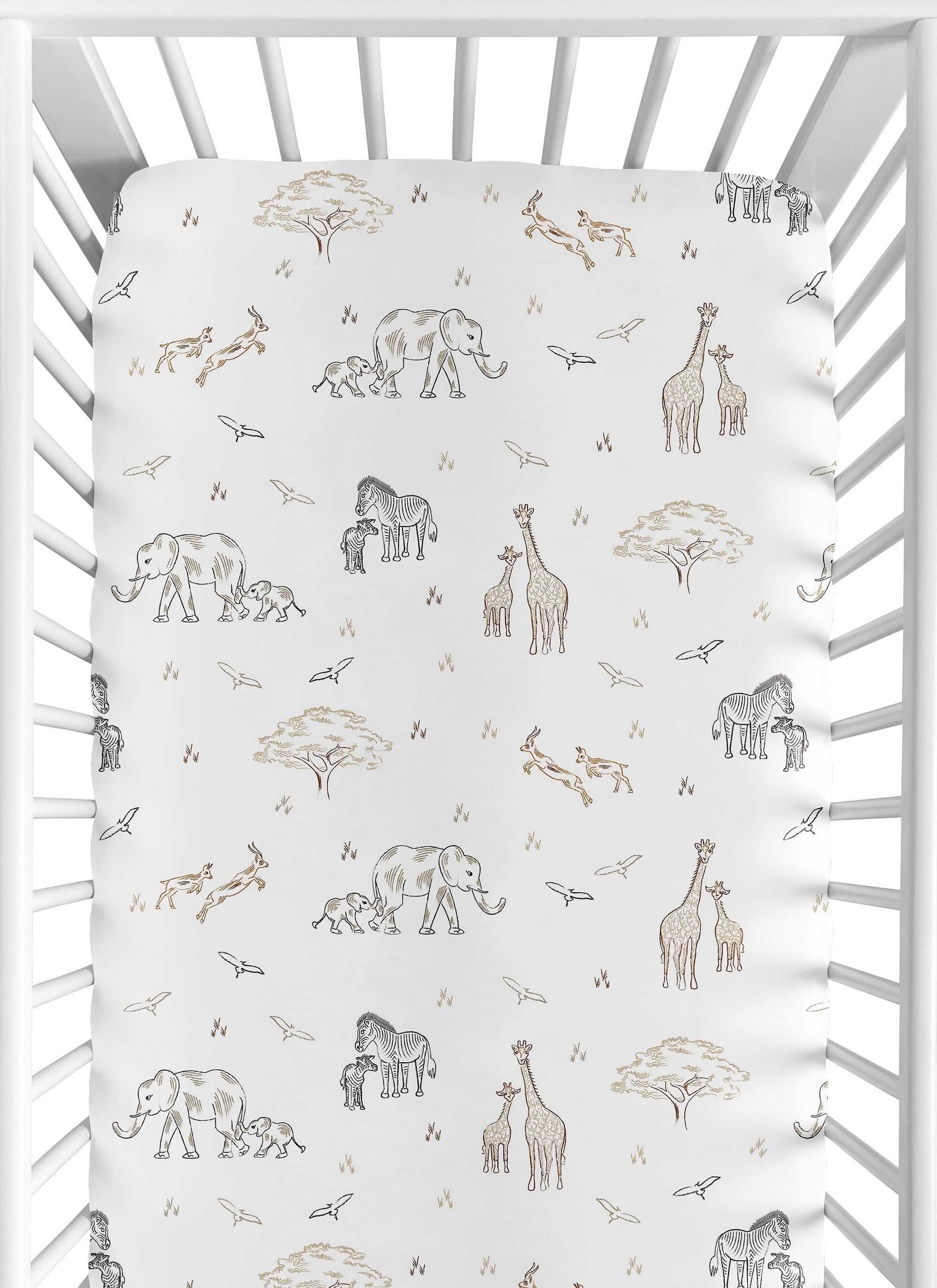 Sweet Jojo Designs Serengeti Animals Taupe Brown Black White Fitted Crib Sheet