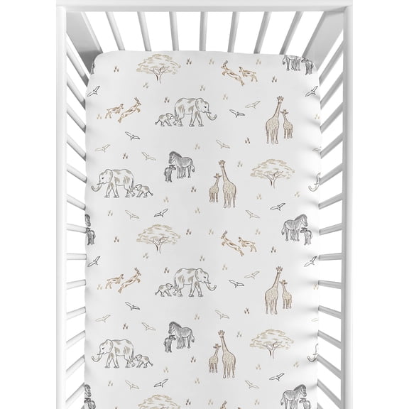 Sweet Jojo Designs Serengeti Animals Taupe Brown Black White Fitted Crib Sheet