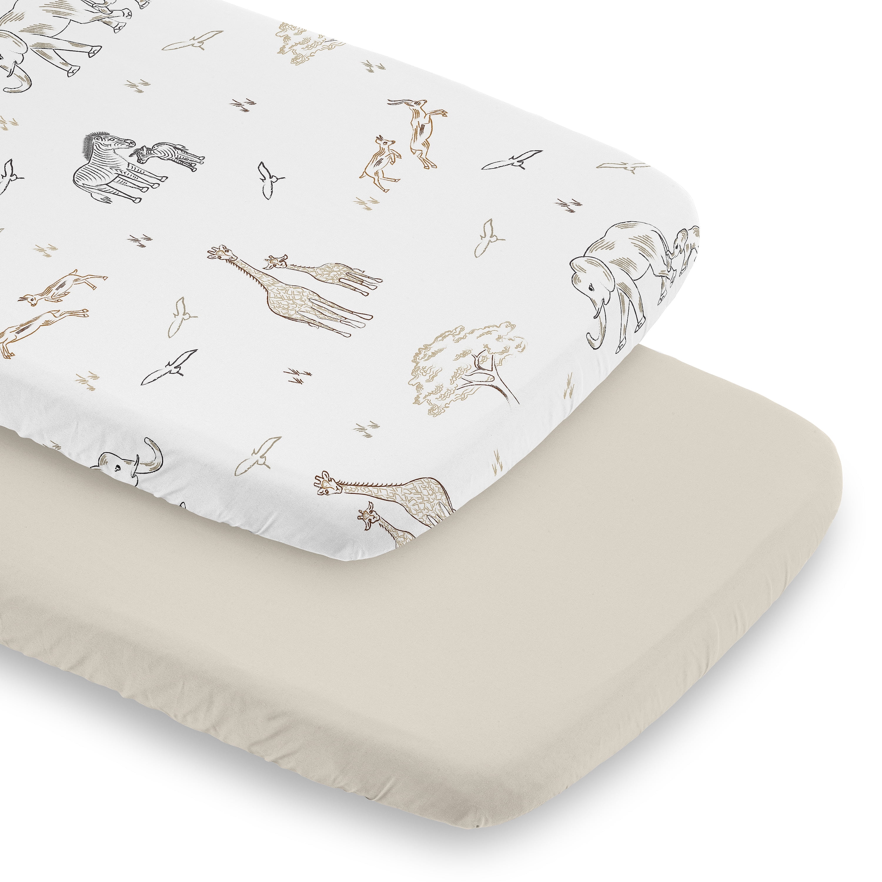 Sweet Jojo Designs Serengeti Animals Taupe Grey Beige Baby Bassinet Fitted Sheets 2 Piece Set