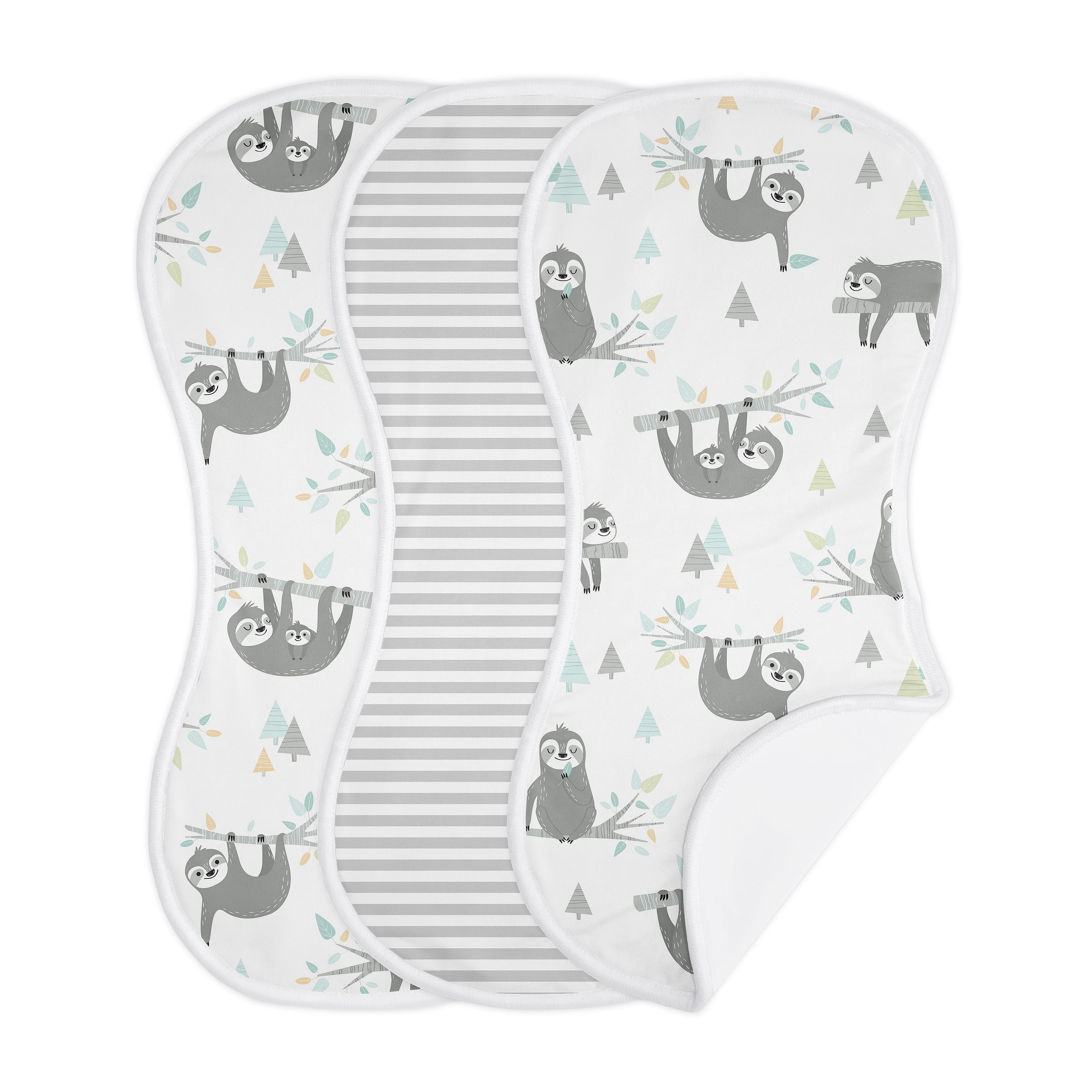 Sweet Jojo Designs Sloth Blue Grey and White Absorbent Burp Cloths 3 Piece Set