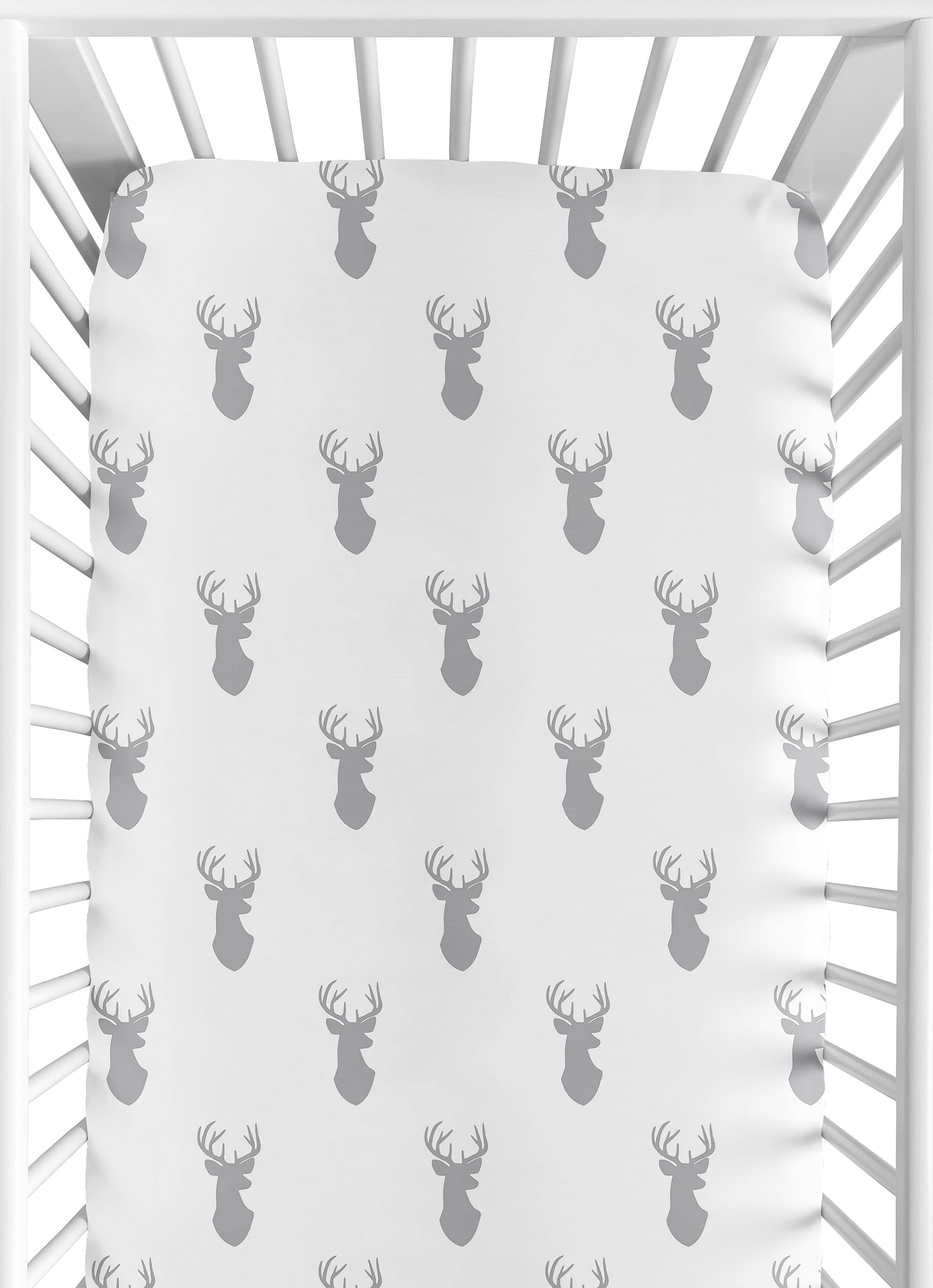 Sweet Jojo Designs Stag Grey and White Fitted Crib Sheet