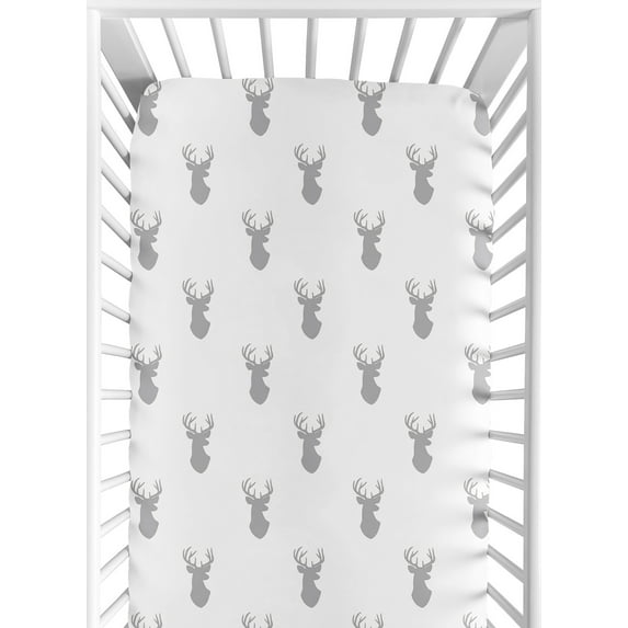 Sweet Jojo Designs Stag Grey and White Fitted Crib Sheet