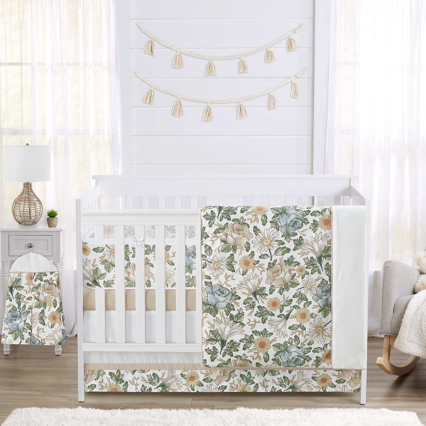 Sweet Jojo Designs Vintage Floral Blue and Yellow Girl Crib Bedding + BreathableBaby Breathable Mesh Liner