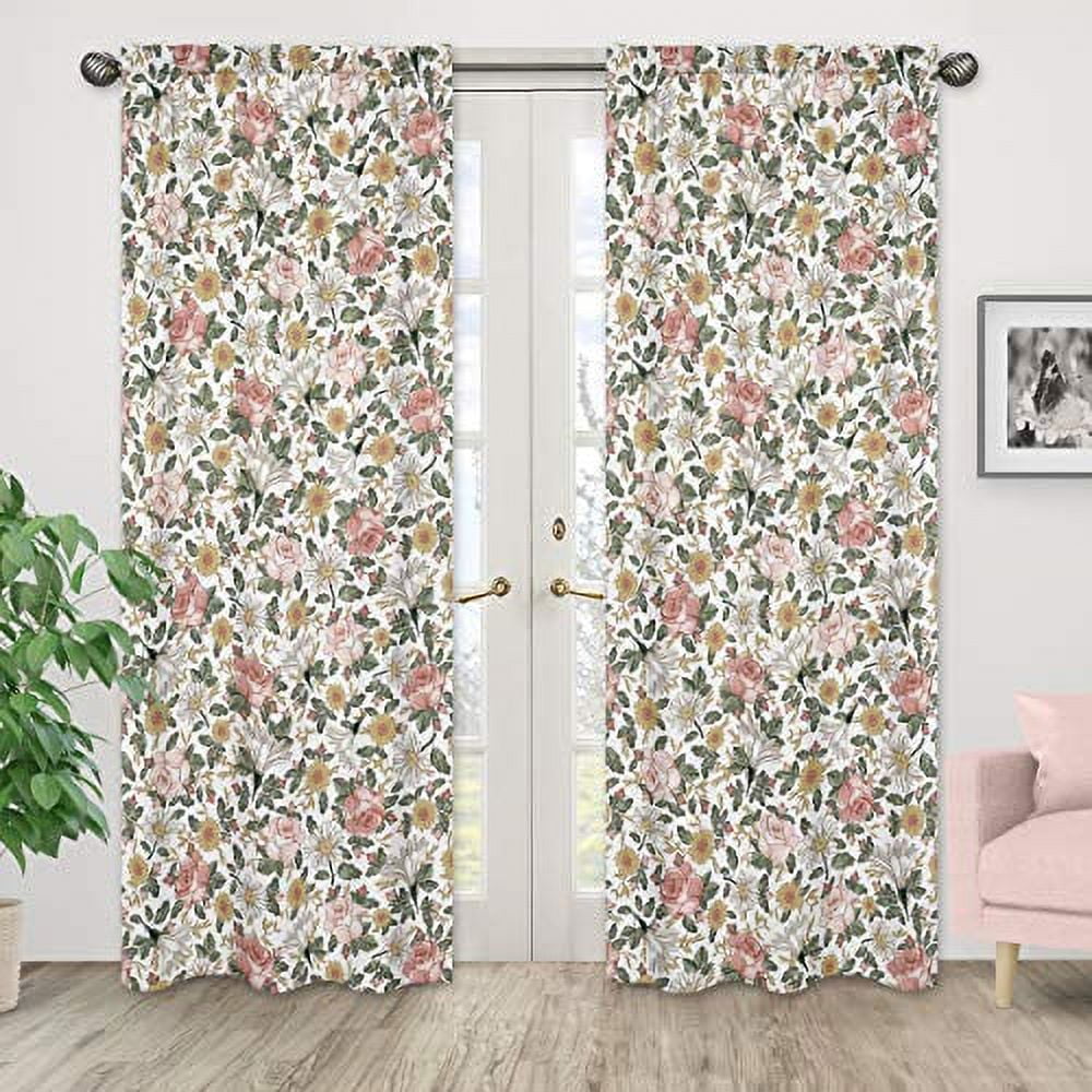 Vintage Floral White Polyester Kids' Window Curtain Panels