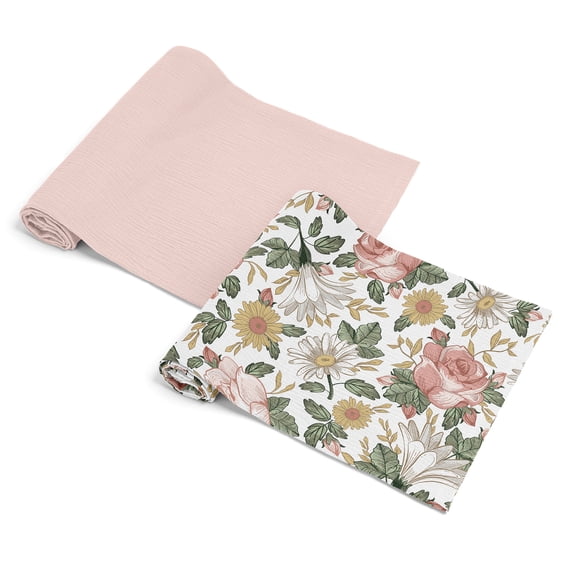Sweet Jojo Designs Vintage Floral Girl 2 Pack 100% Cotton Muslin Baby Swaddle Receiving Blankets