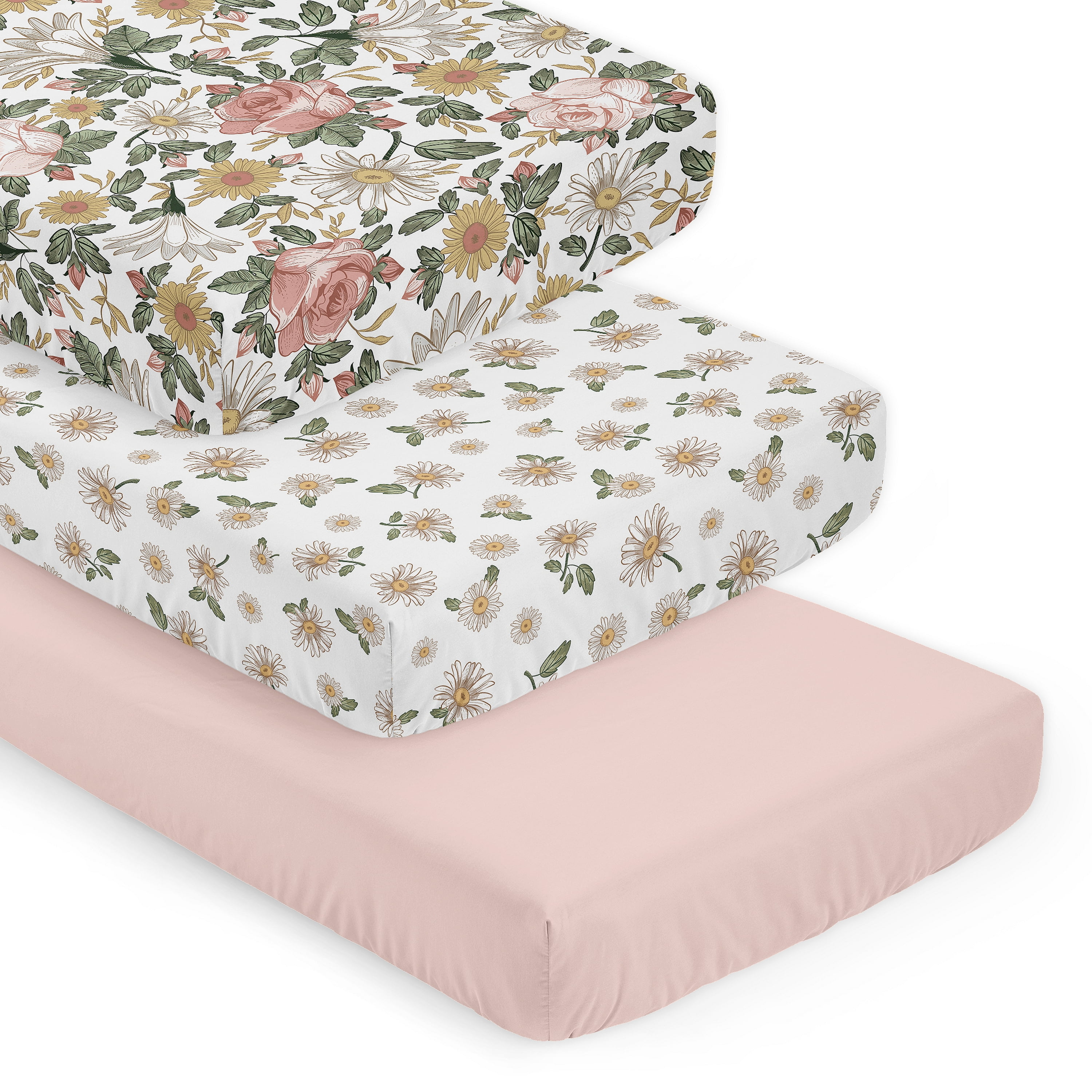 Sweet Jojo Designs Vintage Floral Girl Fitted Crib Sheets Set 3 Piece