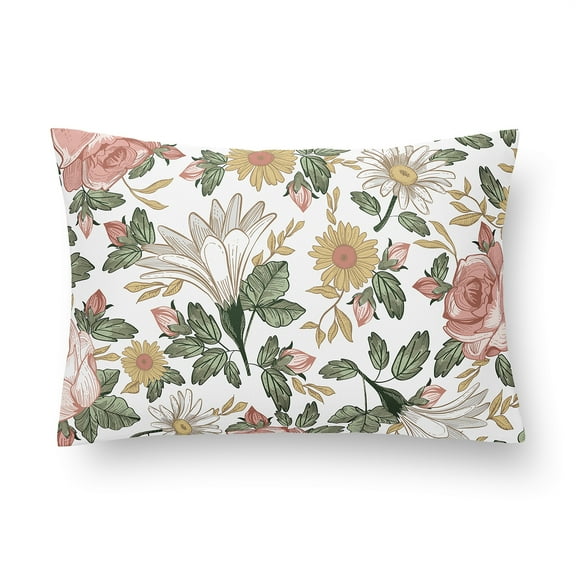 Sweet Jojo Designs Vintage Floral Pink Green and Yellow Mini Pillow with Pillowcase 12x8 in.