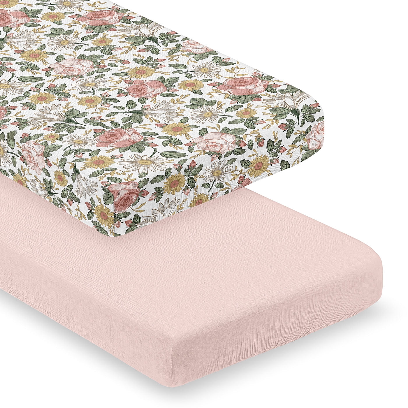 Sweet Jojo Designs Vintage Floral Pink Girl 100% Cotton Muslin Fitted Crib Sheets Set 2 Piece