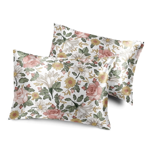 Sweet Jojo Designs Vintage Floral Pink Green Yellow White Decorative Satin Pillowcases