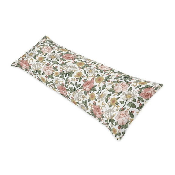 Sweet Jojo Designs Vintage Floral Pink Green and Yellow Body Pillow Cover Case 54x20 (Pillow Not Included)