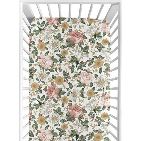 Sweet Jojo Designs Vintage Floral Pink Green and Yellow Fitted Crib Sheet