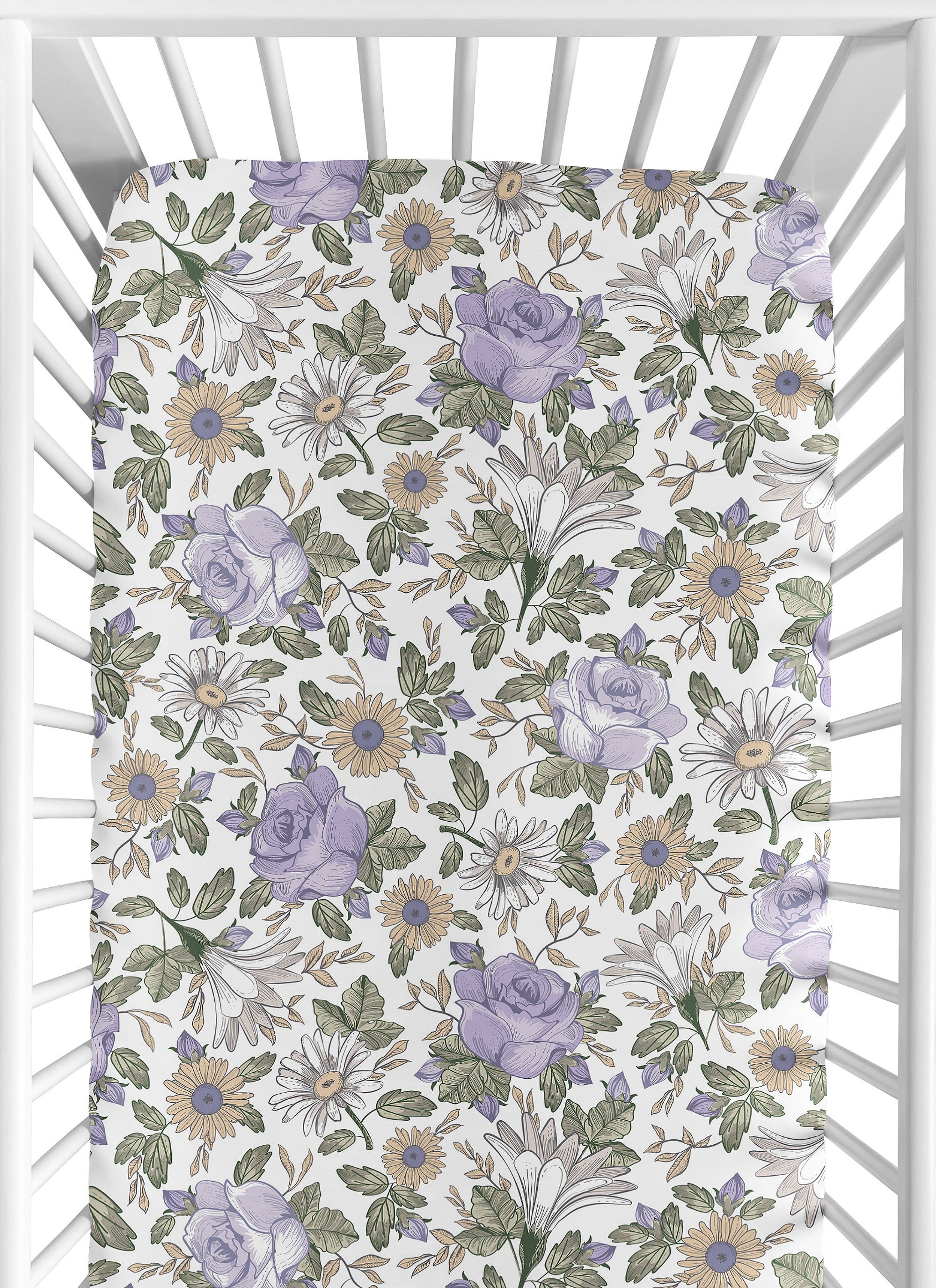 Sweet Jojo Designs Vintage Floral Purple and Green Girl Fitted Crib Sheet