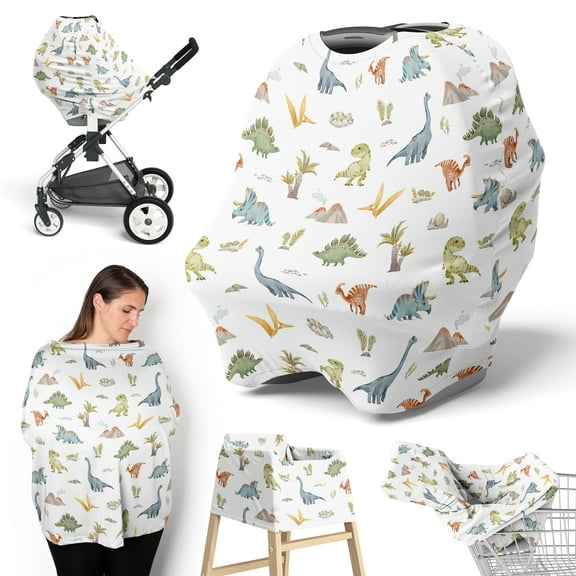 Sweet Jojo Designs Watercolor Dinosaur Dino Boy Multi Use Baby Car Seat and Nursing Cover
