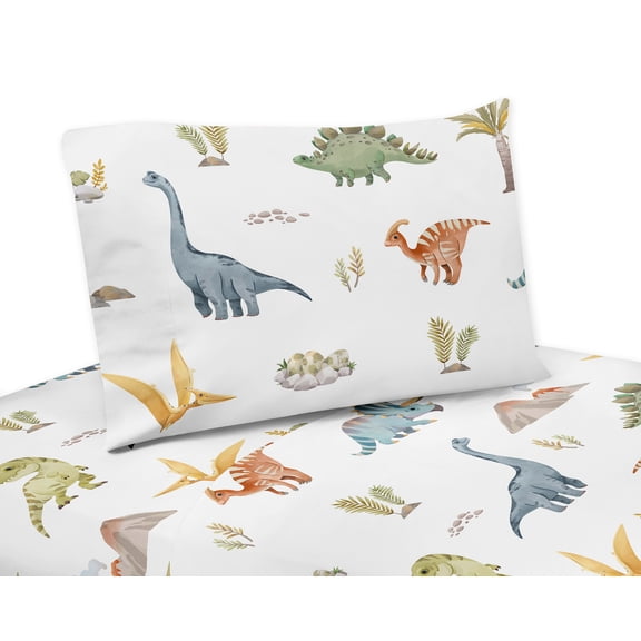 Sweet Jojo Designs Watercolor Dinosaur Dino Boy Queen Size Sheet Set 4 Piece