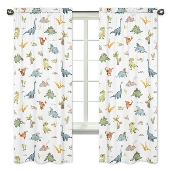 Sweet Jojo Designs Watercolor Dinosaur Dino Boy Semi-Sheer Rod Pocket Curtain Panels Drapes Set 2 Piece