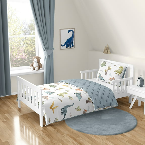 Sweet Jojo Designs Watercolor Dinosaur Dino Boy Toddler Bed Comforter Bedding Set 5 Piece