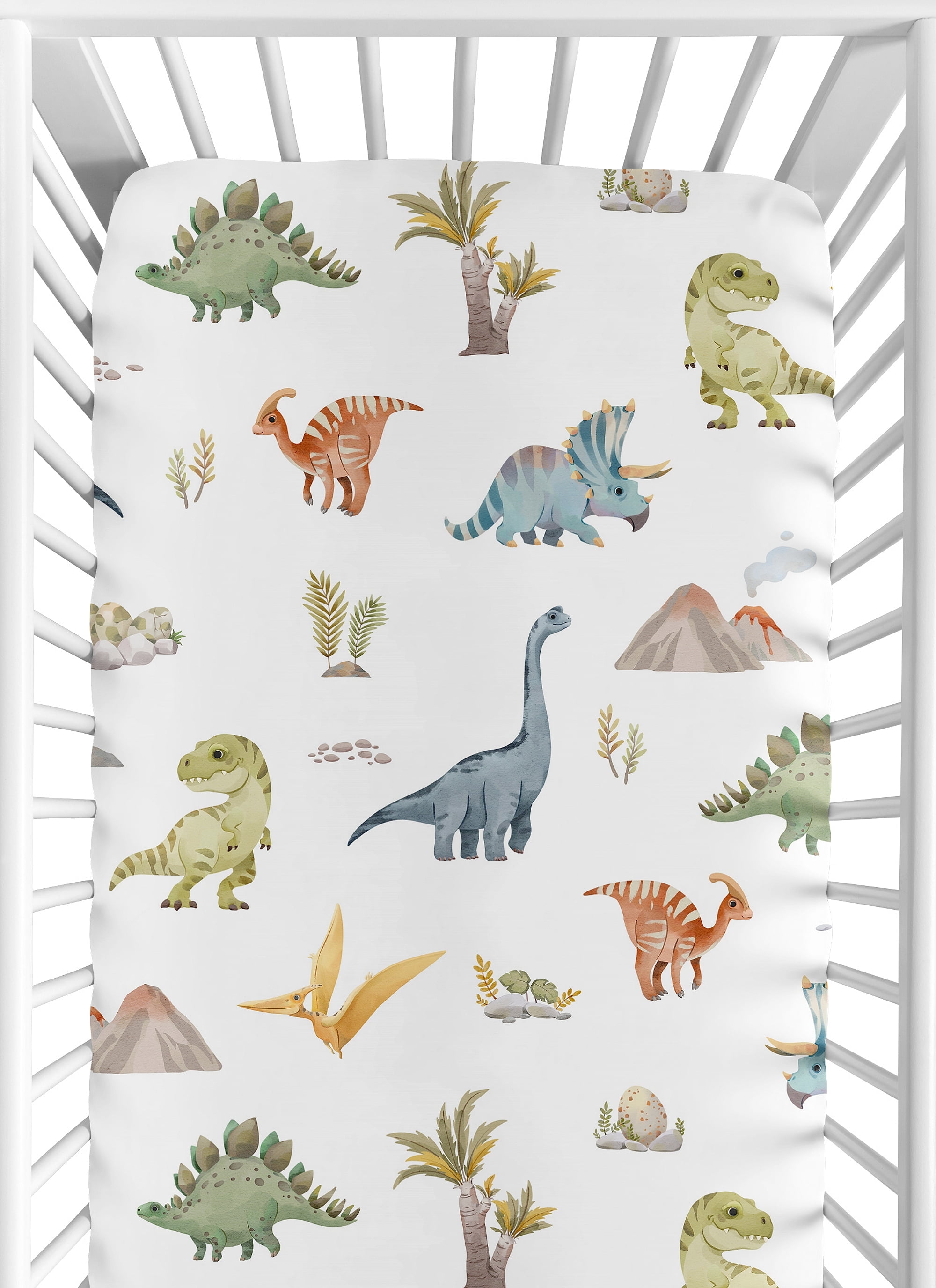 Sweet Jojo Designs Watercolor Dinosaur Dino Multicolor Fitted Crib Sheet